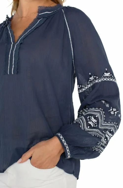 Women Tops Liverpool Los Angeles Long Sleeve Raglan Woven Blouse Insignia Blue