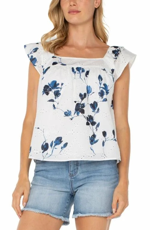 Women Tops Liverpool Los Angeles Short Sleeve Square Neck Blouse Indigo Rose