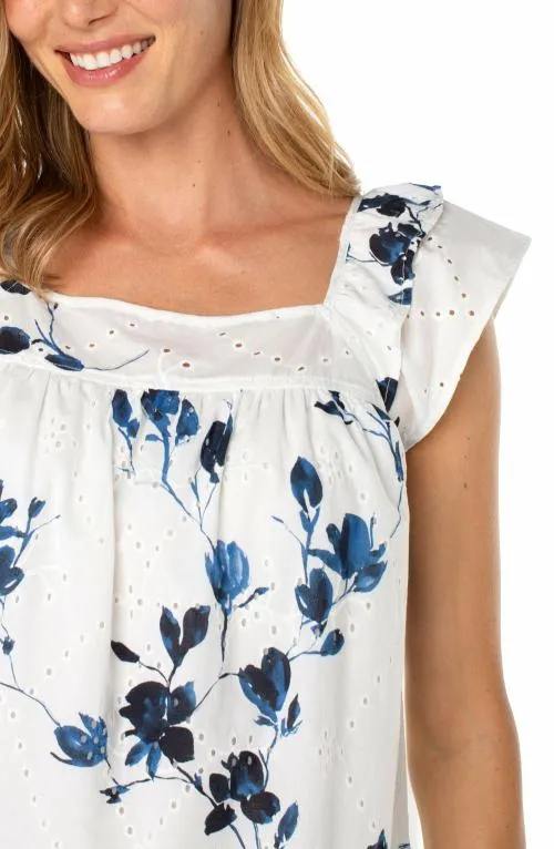 Women Tops Liverpool Los Angeles Short Sleeve Square Neck Blouse Indigo Rose