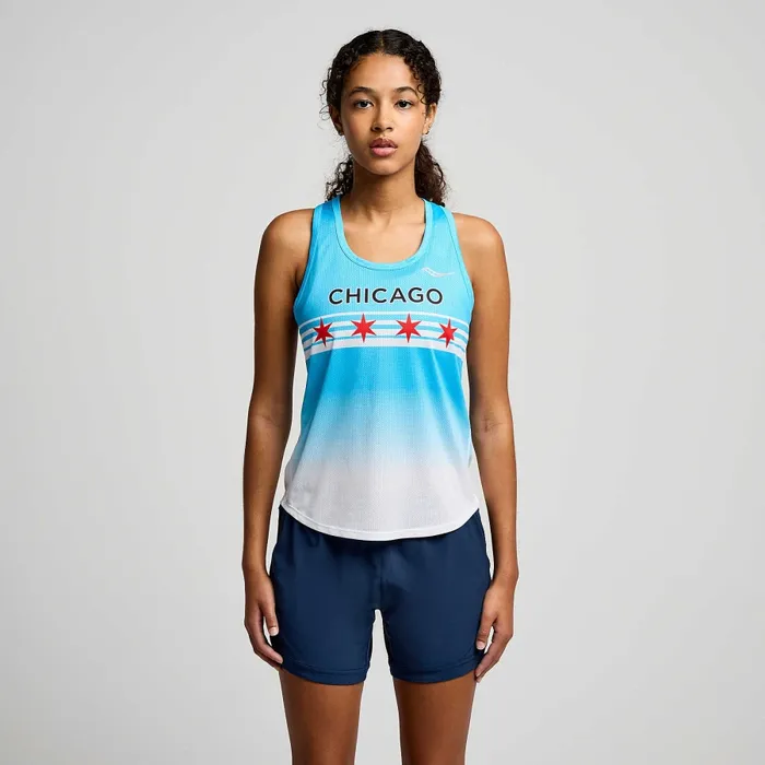 Women Tops Saucony Women8217s Chicago Stopwatch Graphic Singlet Chicago 2024