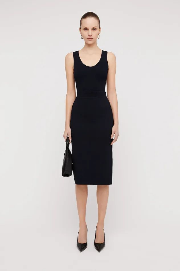 Women Tops Scanlan Theodore CREPE KNIT SINGLET NAVY