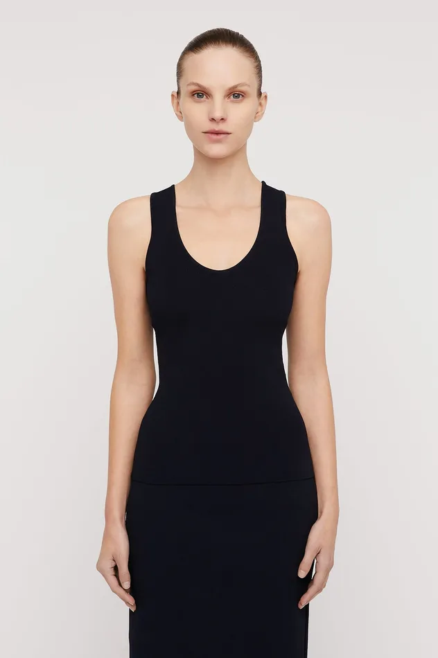 Women Tops Scanlan Theodore CREPE KNIT SINGLET NAVY