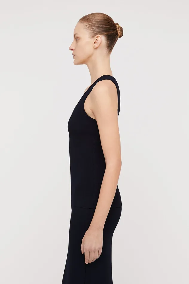 Women Tops Scanlan Theodore CREPE KNIT SINGLET NAVY