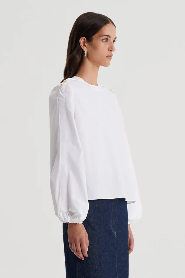 Women Tops Scanlan Theodore PARACHUTE COTTON BUCKLE TOP WHITE Women Tops Scanlan Theodore PARACHUTE COTTON BUCKLE TOP WHITE