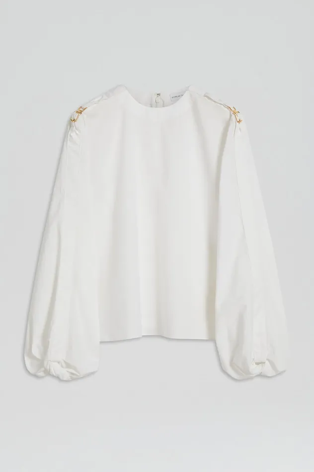 Women Tops Scanlan Theodore PARACHUTE COTTON BUCKLE TOP WHITE Women Tops Scanlan Theodore PARACHUTE COTTON BUCKLE TOP WHITE