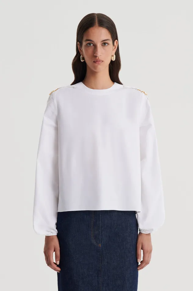 Women Tops Scanlan Theodore PARACHUTE COTTON BUCKLE TOP WHITE Women Tops Scanlan Theodore PARACHUTE COTTON BUCKLE TOP WHITE