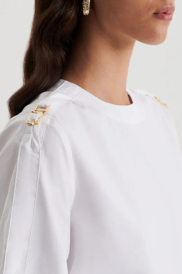 Women Tops Scanlan Theodore PARACHUTE COTTON BUCKLE TOP WHITE Women Tops Scanlan Theodore PARACHUTE COTTON BUCKLE TOP WHITE