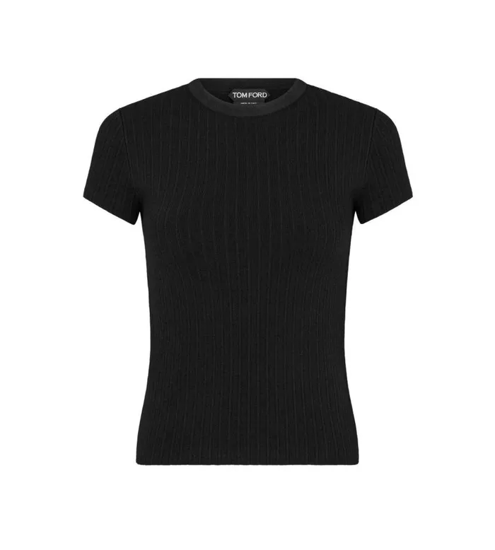 Women Tops Tom Ford Fine Silk Rib TShirt Black