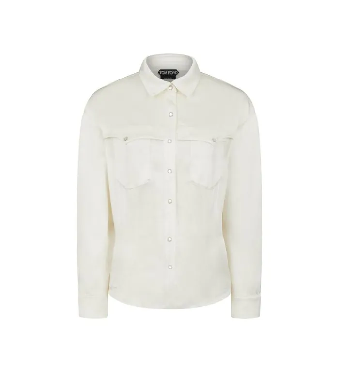 Women Tops Tom Ford Satin Western Shirt Chalk