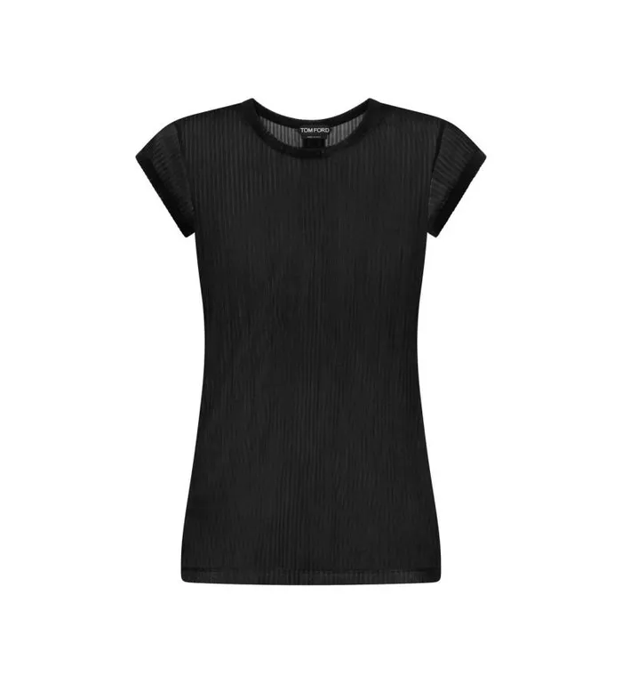 Women Tops Tom Ford Transparent Rib Jersey Fitted TShirt Black