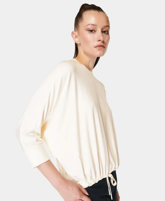 Women Tori Drawstring Top Sandbar White Sweaty Betty Long Sleeve Tops