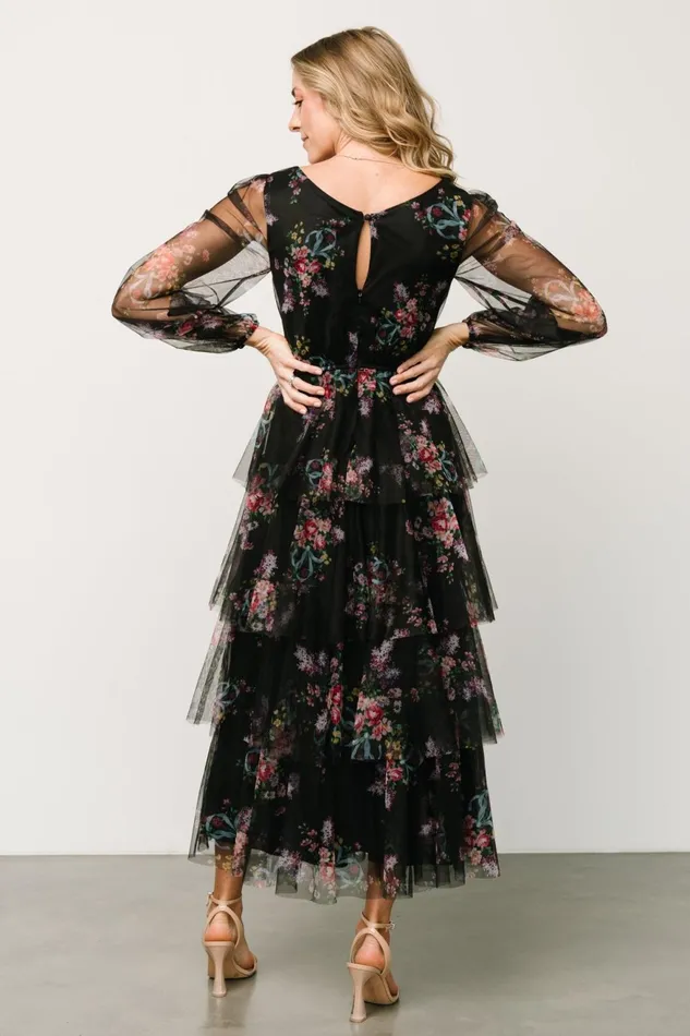 Women Tulle Styles Baltic Born Carolina Tulle Tiered Maxi Dress Black Floral Women Tulle Styles Baltic Born Carolina Tulle Tiered Maxi Dress Black Floral