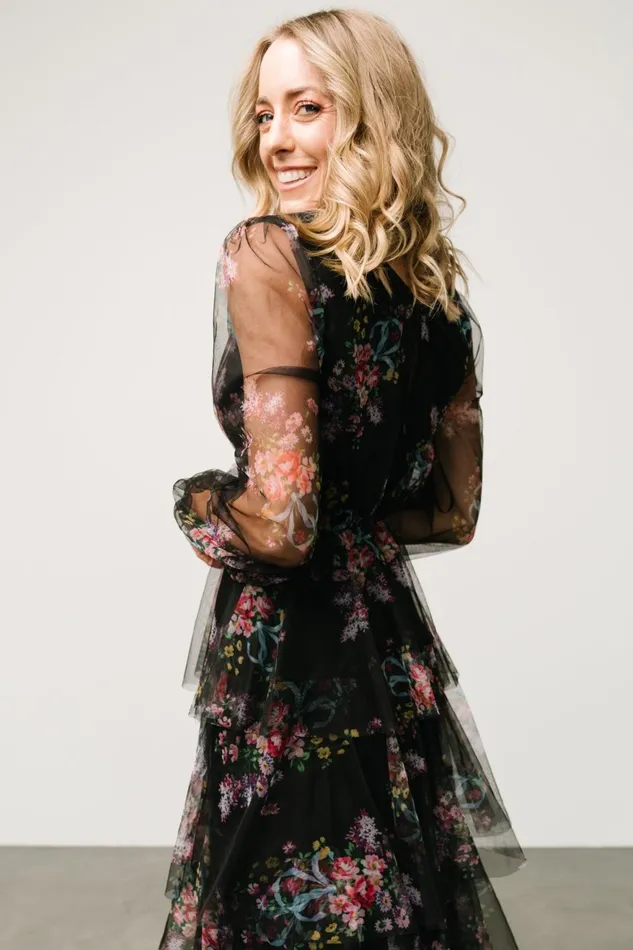 Women Tulle Styles Baltic Born Carolina Tulle Tiered Maxi Dress Black Floral Women Tulle Styles Baltic Born Carolina Tulle Tiered Maxi Dress Black Floral