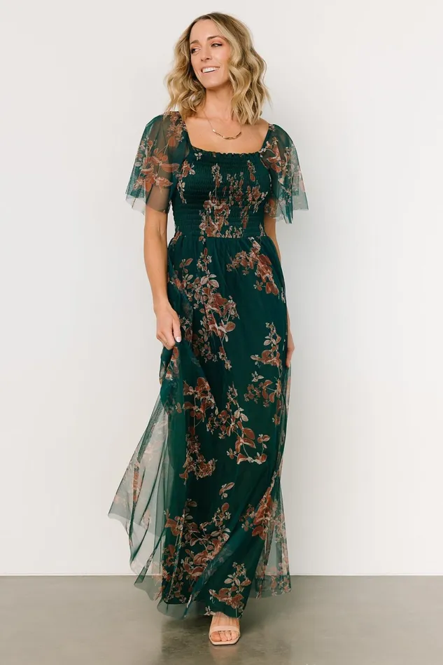Women Tulle Styles Baltic Born Cassandra Tulle Maxi Dress Green Bronze Floral