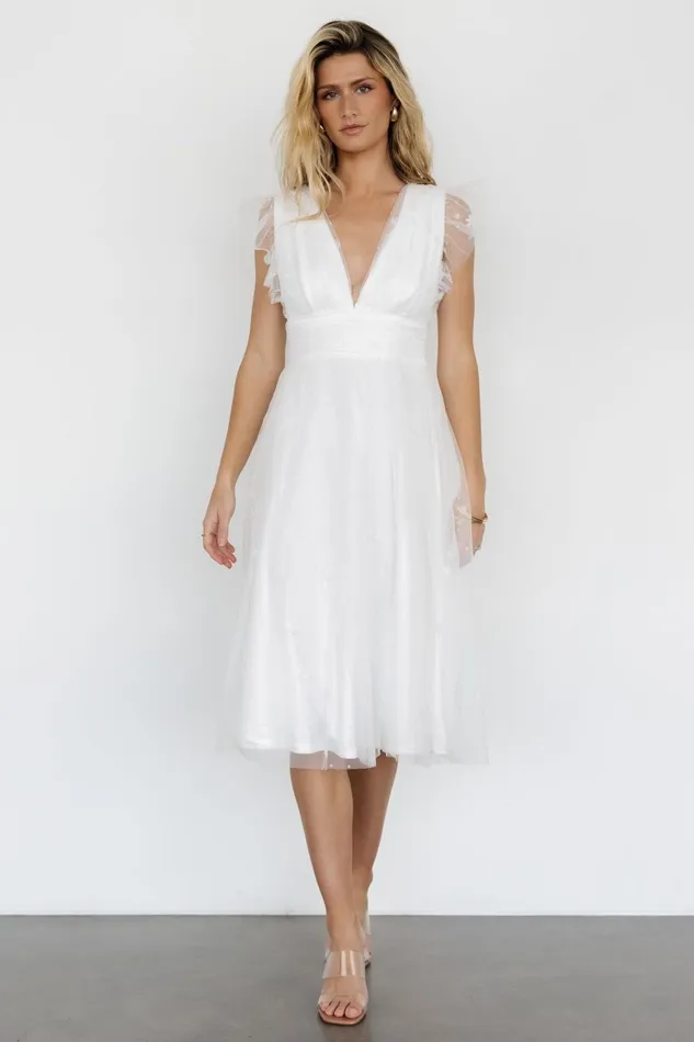 Women Tulle Styles Baltic Born Chiara Shimmer Midi Dress White Women Tulle Styles Baltic Born Chiara Shimmer Midi Dress White