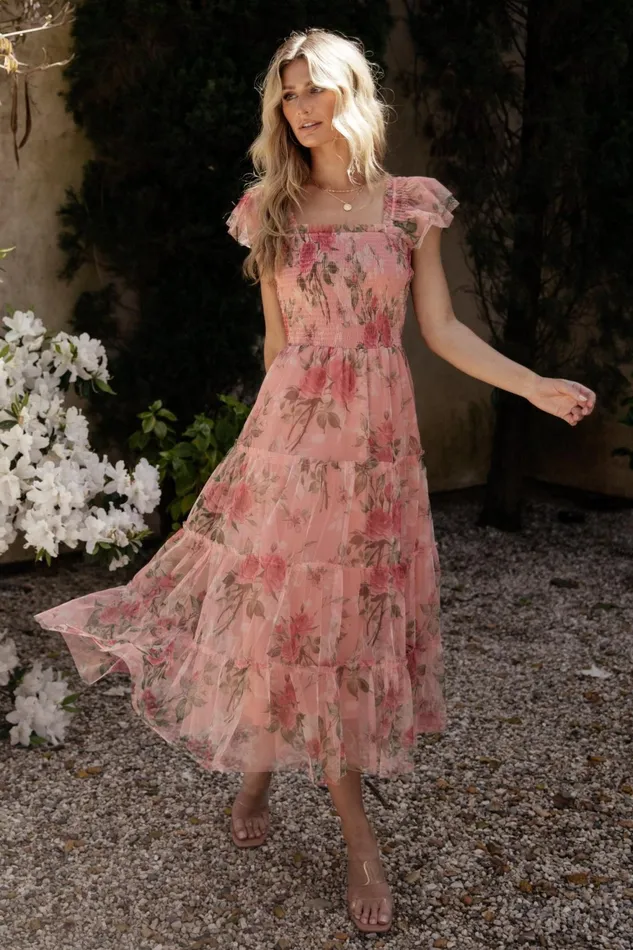 Women Tulle Styles Baltic Born Clementine Tulle Midi Dress Pink Rose Floral Women Tulle Styles Baltic Born Clementine Tulle Midi Dress Pink Rose Floral