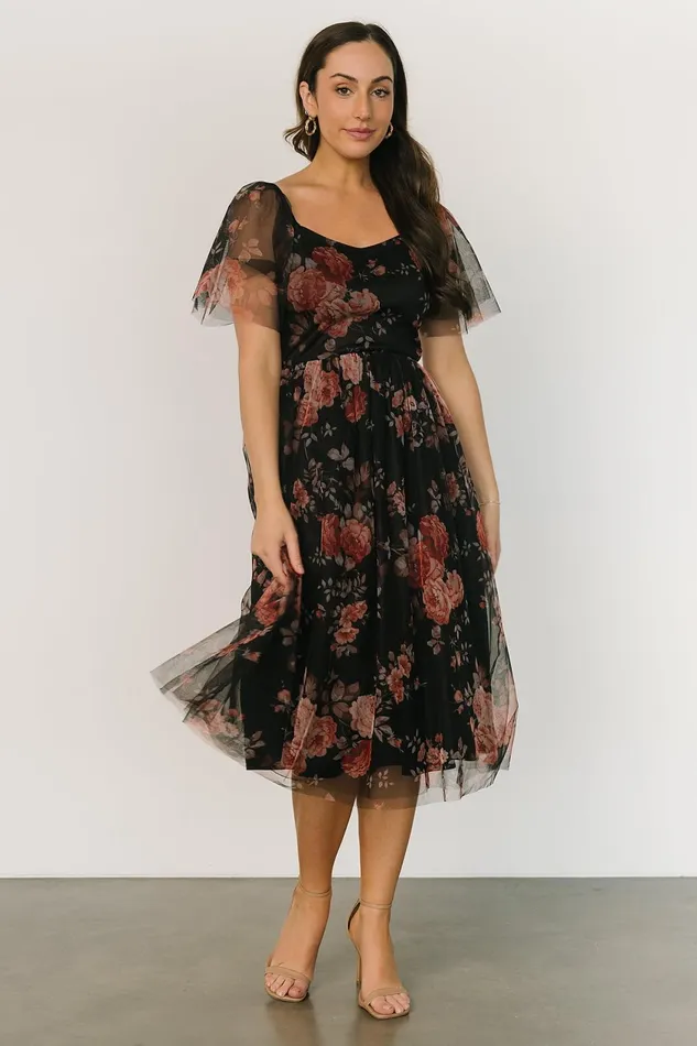 Women Tulle Styles Baltic Born Gwyneth Tulle Midi Dress Black Multi
