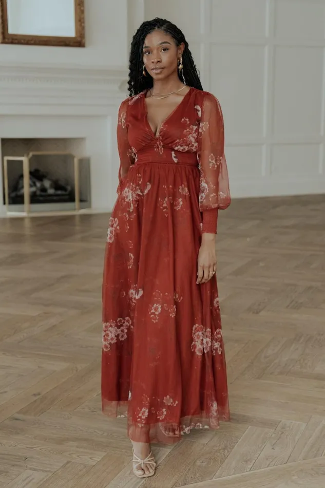 Women Tulle Styles Baltic Born Layla Tulle Maxi Dress Rust Floral
