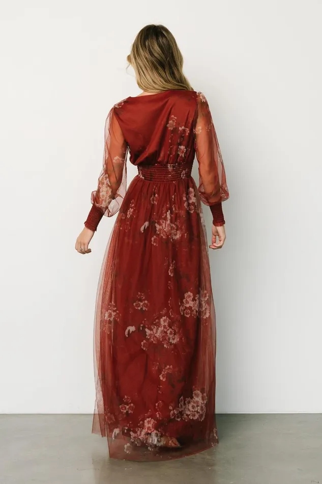Women Tulle Styles Baltic Born Layla Tulle Maxi Dress Rust Floral