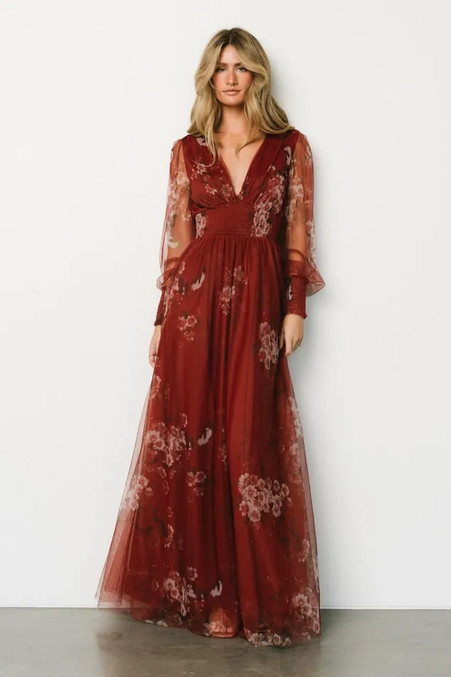 Women Tulle Styles Baltic Born Layla Tulle Maxi Dress Rust Floral