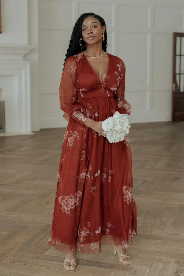 Women Tulle Styles Baltic Born Layla Tulle Maxi Dress Rust Floral
