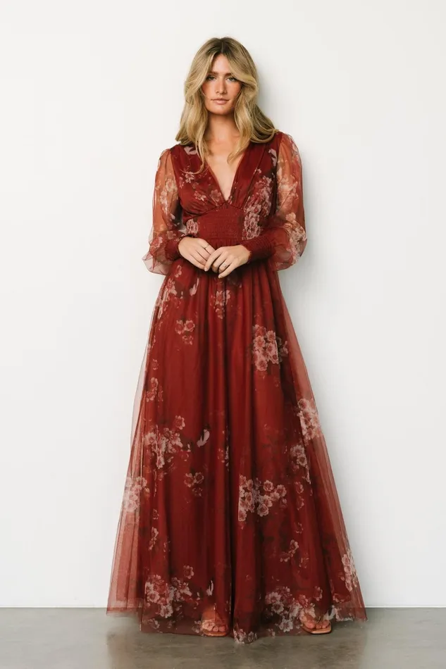 Women Tulle Styles Baltic Born Layla Tulle Maxi Dress Rust Floral