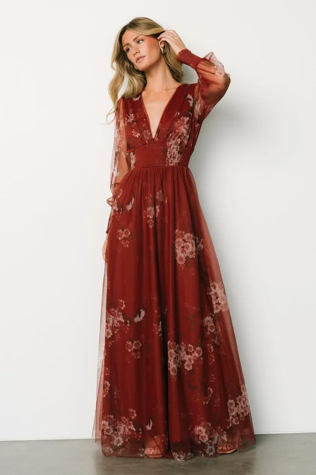 Women Tulle Styles Baltic Born Layla Tulle Maxi Dress Rust Floral