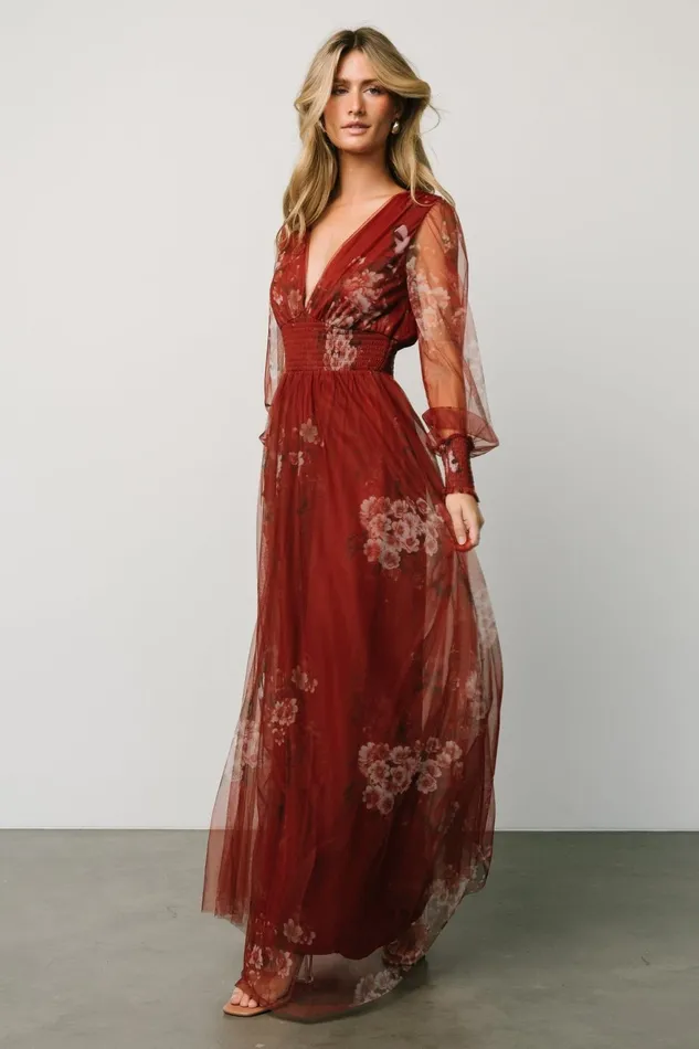 Women Tulle Styles Baltic Born Layla Tulle Maxi Dress Rust Floral