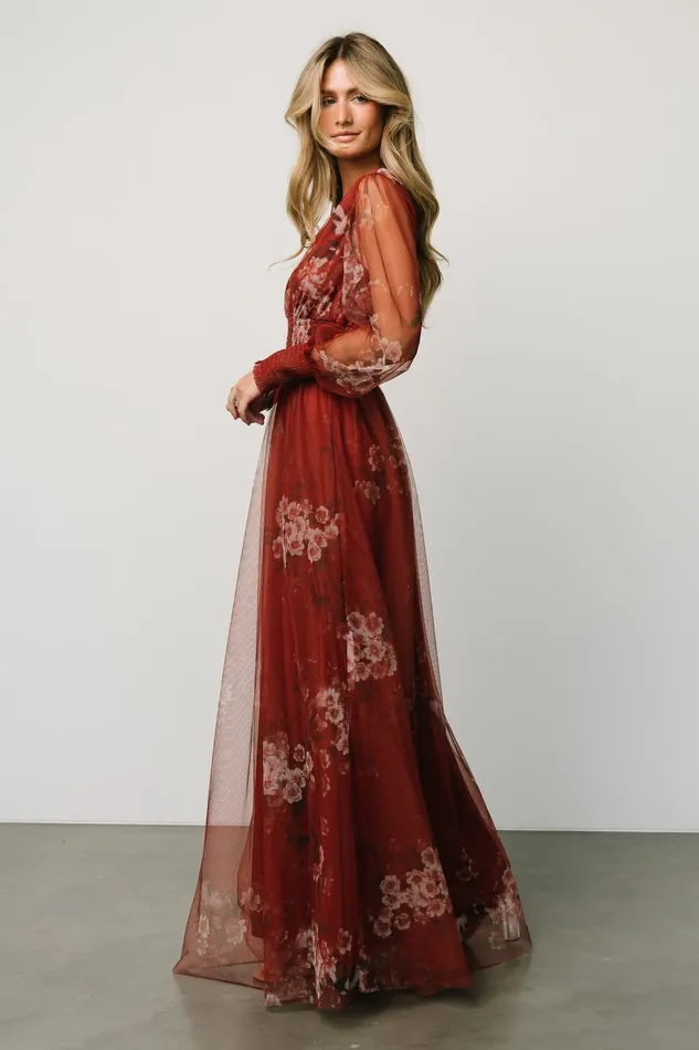 Women Tulle Styles Baltic Born Layla Tulle Maxi Dress Rust Floral