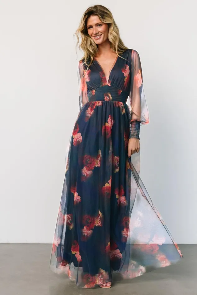 Women Tulle Styles Baltic Born Layla Tulle Maxi Dress Topaz Ombre Floral