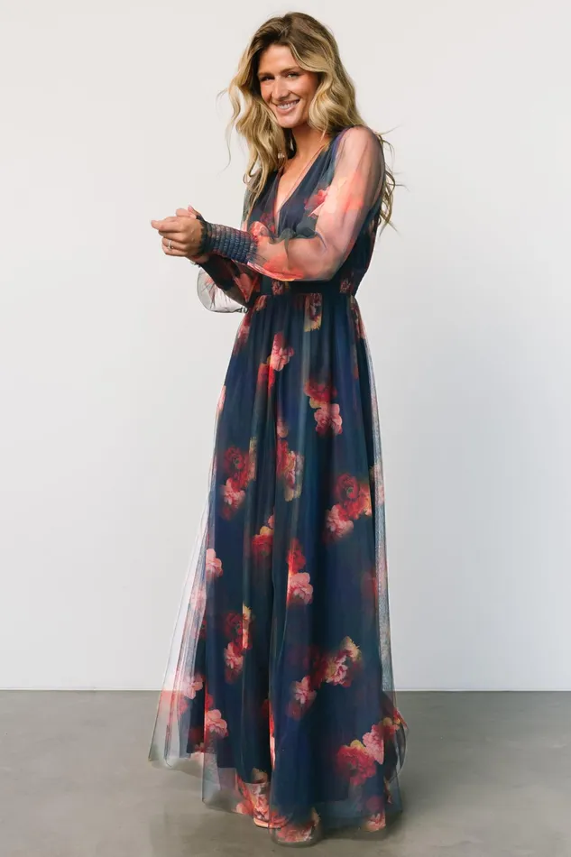 Women Tulle Styles Baltic Born Layla Tulle Maxi Dress Topaz Ombre Floral