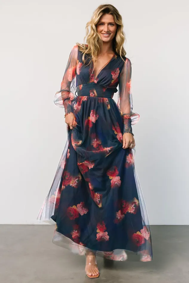 Women Tulle Styles Baltic Born Layla Tulle Maxi Dress Topaz Ombre Floral