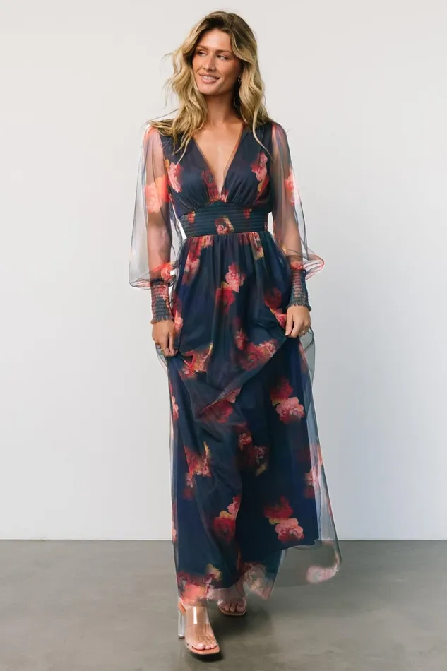 Women Tulle Styles Baltic Born Layla Tulle Maxi Dress Topaz Ombre Floral