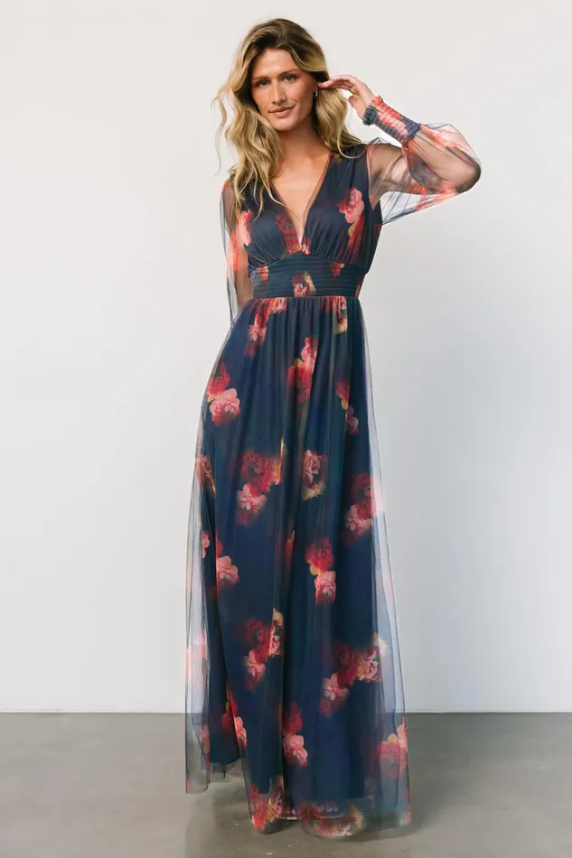 Women Tulle Styles Baltic Born Layla Tulle Maxi Dress Topaz Ombre Floral
