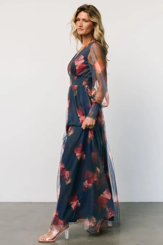 Women Tulle Styles Baltic Born Layla Tulle Maxi Dress Topaz Ombre Floral