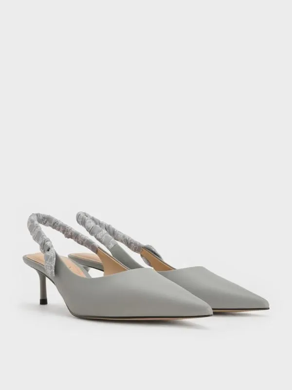 Women Tully Leather RuchedStrap Slingback Pumps 8211 Grey CHARLES and KEITH Heels