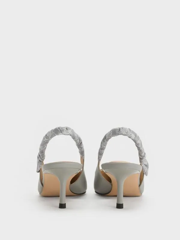 Women Tully Leather RuchedStrap Slingback Pumps 8211 Grey CHARLES and KEITH Heels