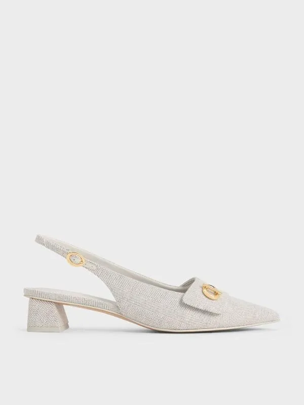 Women Tweed MetallicAccent PointedToe Slingback Pumps 8211 Light Grey CHARLES and KEITH Heels Women Tweed MetallicAccent PointedToe Slingback Pumps 8211 Light Grey CHARLES and KEITH Heels