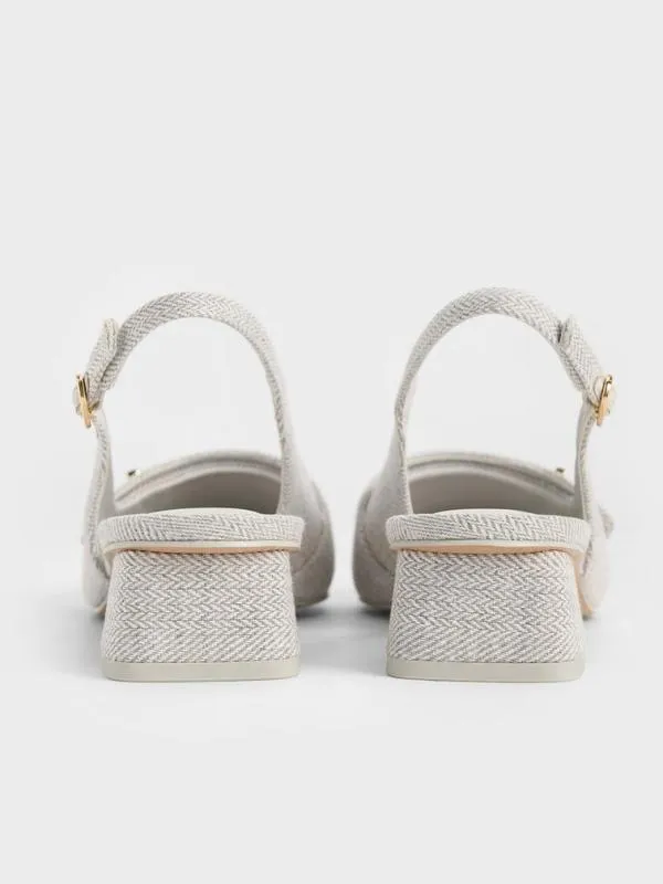 Women Tweed MetallicAccent PointedToe Slingback Pumps 8211 Light Grey CHARLES and KEITH Heels