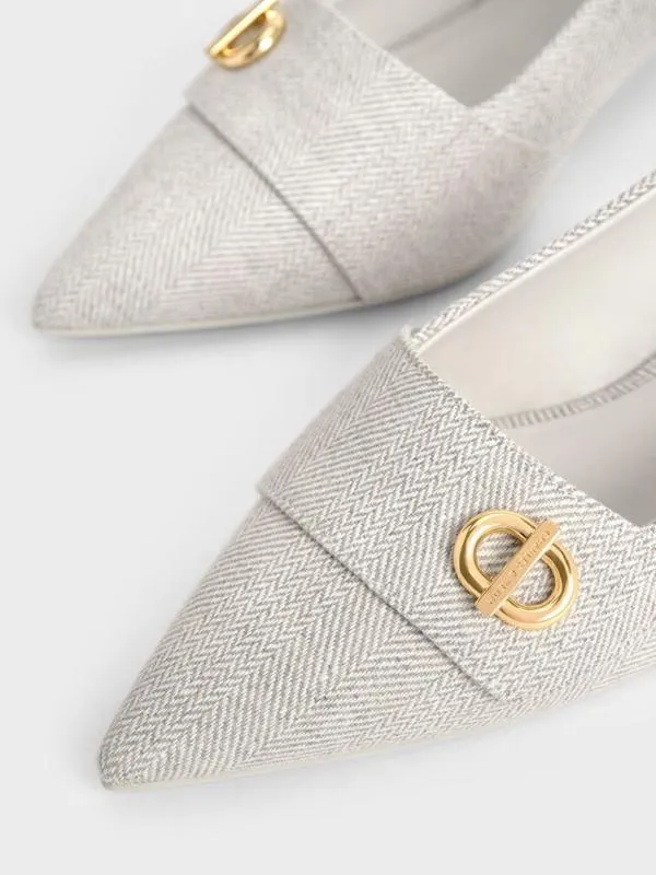 Women Tweed MetallicAccent PointedToe Slingback Pumps 8211 Light Grey CHARLES and KEITH Heels