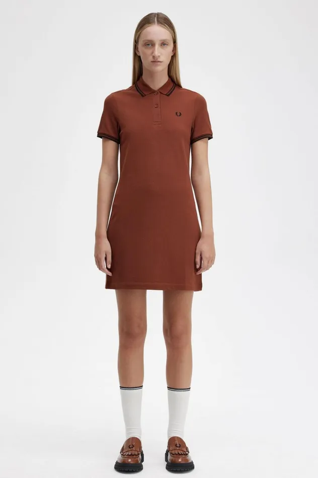 Women Twin Tipped Shirt Dress Whisky Brownblack Fred Perry Dresses
