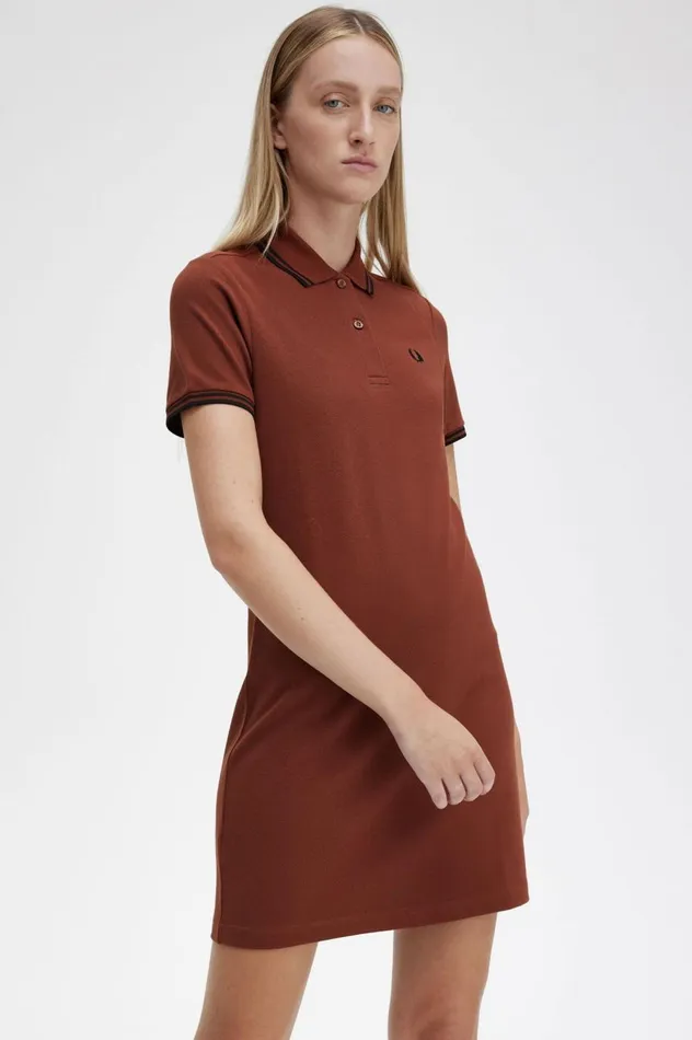 Women Twin Tipped Shirt Dress Whisky Brownblack Fred Perry Dresses