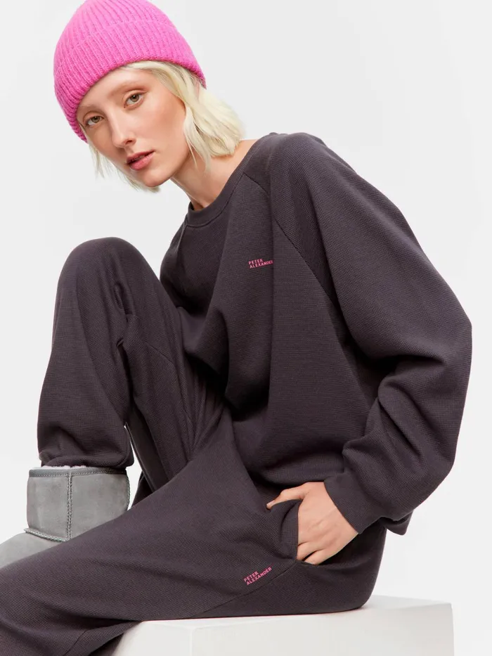 Women Waffle Track Pj Pant Charcoal Peter Alexander Pants