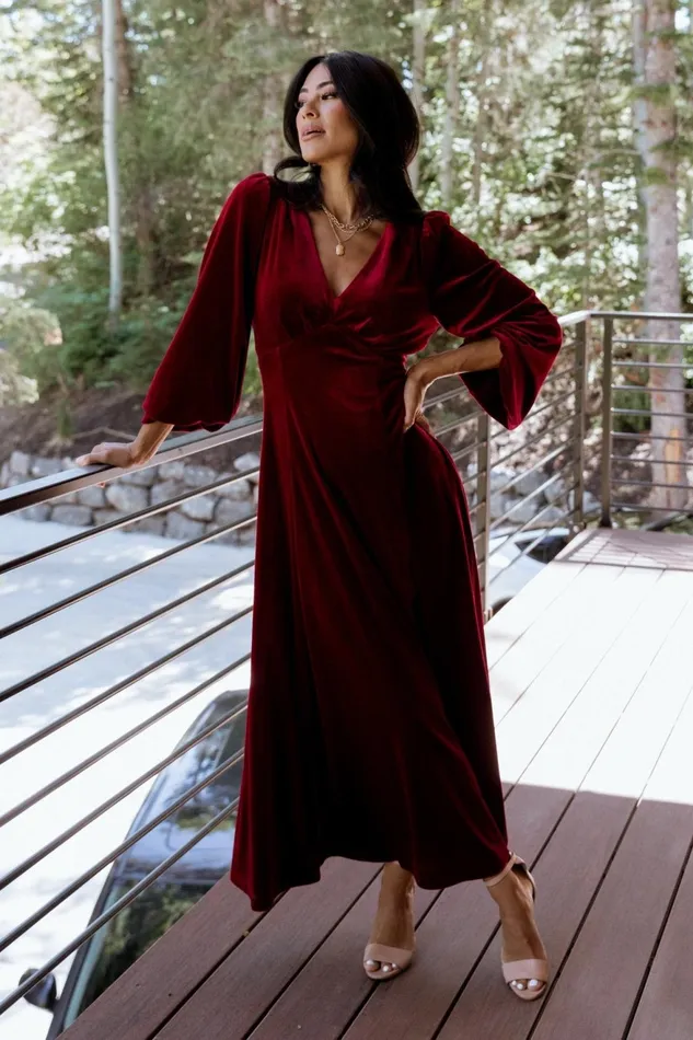Women Wedding Guest Baltic Born Adelita Velvet Maxi Dress Merlot