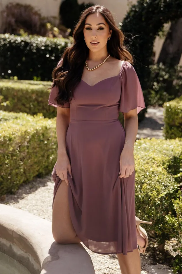 Women Wedding Guest Baltic Born Colette Sweetheart Midi Dress Vintage Plum