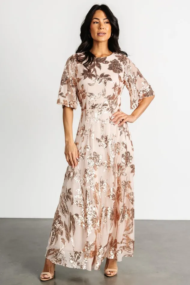 Women Wedding Guest Baltic Born Lucy Sequin Dress Rose Gold