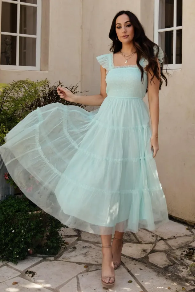Women Wedding Guest Baltic Born Mindi Tulle Midi Dress Sea Blue Women Wedding Guest Baltic Born Mindi Tulle Midi Dress Sea Blue