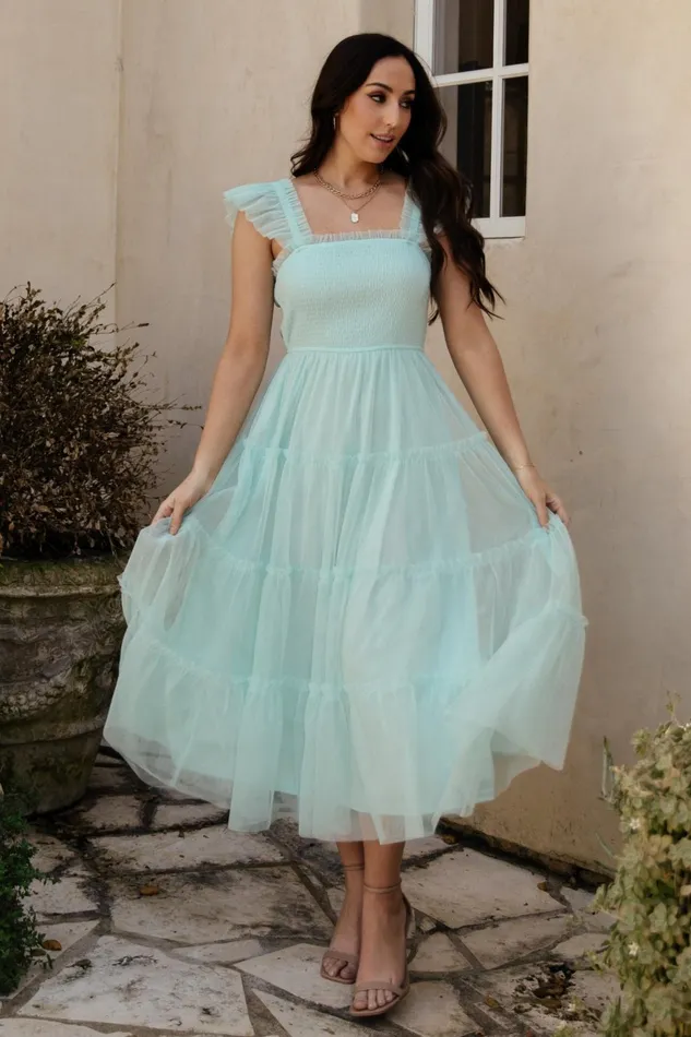 Women Wedding Guest Baltic Born Mindi Tulle Midi Dress Sea Blue Women Wedding Guest Baltic Born Mindi Tulle Midi Dress Sea Blue