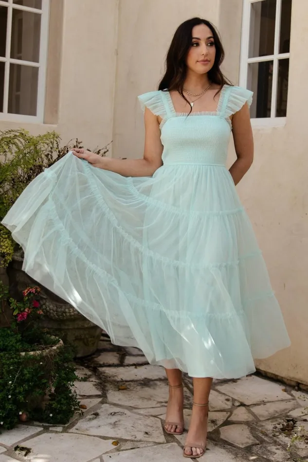 Women Wedding Guest Baltic Born Mindi Tulle Midi Dress Sea Blue Women Wedding Guest Baltic Born Mindi Tulle Midi Dress Sea Blue