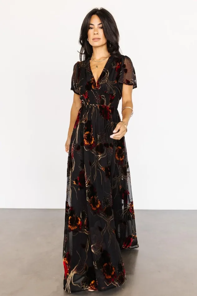 Women Wedding Guest Baltic Born Valen Maxi Dress Black Multi